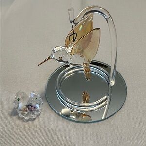 Glass Hummingbird Figurine and Glass Heart Figurine